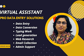 be your virtual assistant for data entry, web research, lead gen, admin support