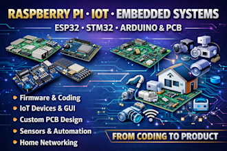 develop raspberry pi, esp32, arduino iot firmware, embedded systems, custom pcb