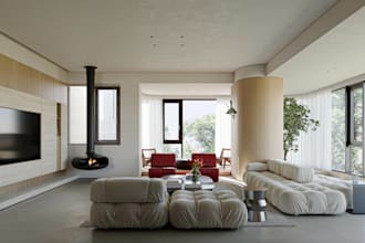 recreate modern apartment interior, open plan space,basement furniture rendering