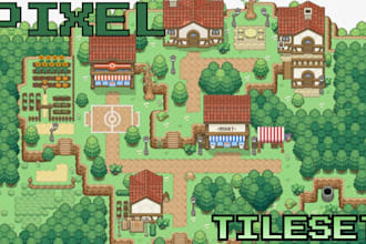 do pixel art tileset, indie game props,top down pixel map tileset, game assets