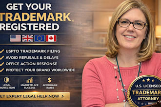 be your licensed patent, USA, canada, UK, trademark attorney, trademark filing