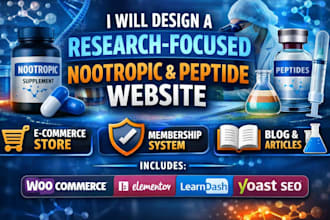 design research focused nootropic website  peptide website design