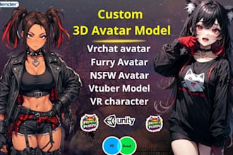 make 3d anime avatar, furry nsfw, anime vtuber, vrchat furry avatar, vseeface