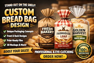 design premium custom bread bag packaging, food label and pouch design