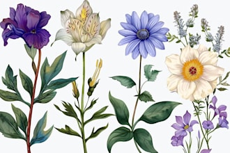 draw botanical illustrations of flowers, plants, line art