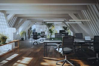 design 3d office interior, workspace, corporate, home office, office layout