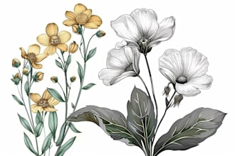 create plant, flowers line art vector