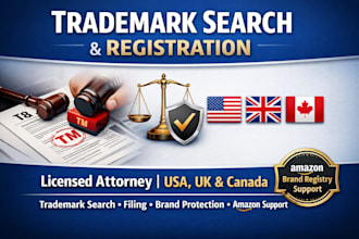 conduct trademark search, filing and registration as a licensed attorney USA UK