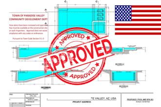 create swimming pool design, architectural drawing, 2d floor plan permit ca ok