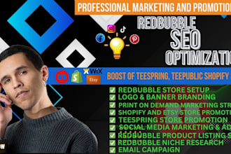 boost redbubble teespring teepublic shopify store  etsy with SEO