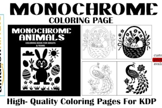 draw custom monochrome line art coloring book pages