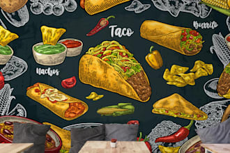 design custom doodle, mural wall art for office and restaurant spaces