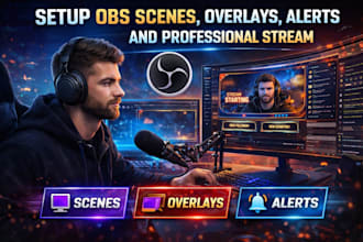 setup obs scenes, overlays, alerts and professional stream