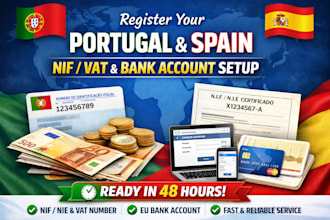 register your portugal and spanish nif or vat and bank account