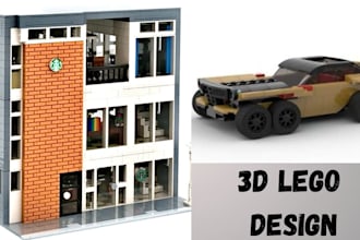 custom 3d lego design, car, minifigure, house, ship with pdf instructions