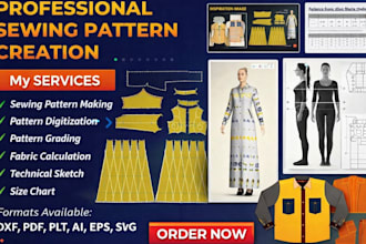 sewing pattern, pattern drafting, size chart, digital pattern, textile, cosplay