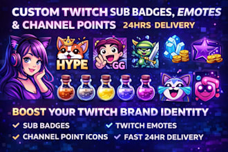 create custom twitch sub badge, twitch emotes or channel point in 24hrs