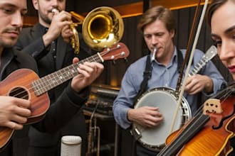 record pro ukulele, brass horn section, harmonica banjo for your country music