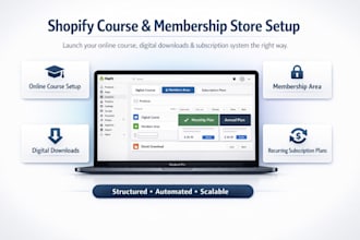 setup shopify online course, membership, digital downloads, subscription store