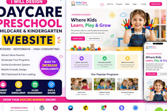 design daycare, preschool, childcare or kindergarten wordpress website