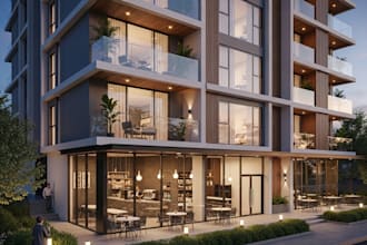 design, render 3d architectural exterior of house, commercial building rendering