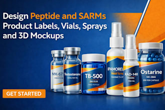 design peptide and sarms labels, vials, 3d mockups