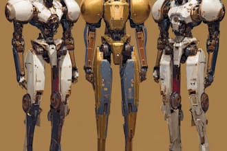 design robots and concept art of futuristic mecha
