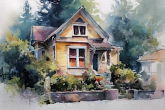 draw a watercolor house painting