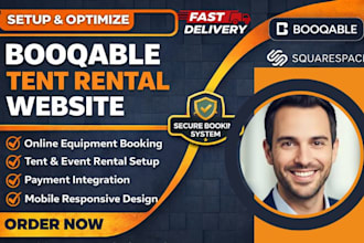setup booqable tent rental website equipment booking sytem squarespace rental