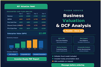 provide business valuation, dcf analysis and appraisal report for investor