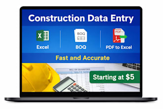 construction data entry and excel data entry, boq, and excel data entry
