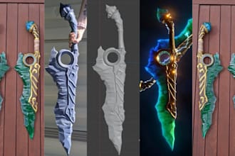 sculpt 3d cosplay model, 3d helmet, armor, weapon, mask props for 3d printing