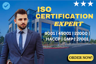 iso 9001, 27001, 45001, 14001, 22000, gmp, haccp iaf certification documentation