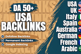 publish USA, UK, italy, german, french, spanish, and  arabic backlinks