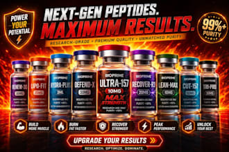 create peptide vial label design, spray bottle label, product label 3d mockup