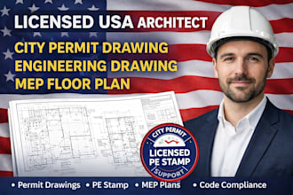 do architectural drawing, USA city permit, licensed pe stamp for chicago