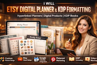etsy digital planner hyperlinked planner digital product kdp book formatting