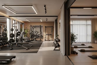 design 3d home gym, center home gym, home garage and yoga studio