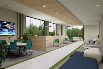 model corporate office interior,function conference hall,commercail lobby render