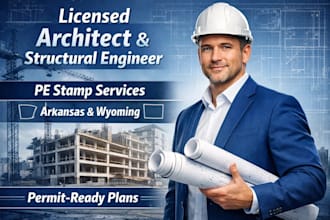 licensed architect, structural engineer, pe stamp in arkansas and wyoming