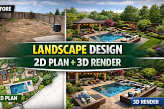 design professional landscape, backyard, garden, and 3d landscape rendering