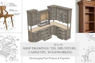 design 2d 3d shop drawings millwork furniture cabinet and woodworking