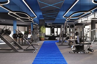 design modern gym interior,3d architectural visualization, workout space render