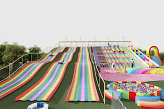 3d entertainment center, render recreational space, playen ground, gym rendering