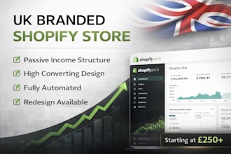 build branded passive income shopify dropshipping UK store, redesign website