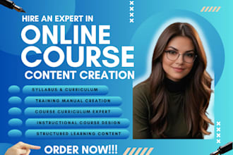 create elearning course content curriculum, training manual and course content