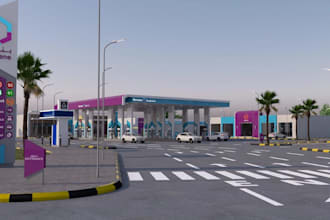 3d gas station exterior,car service,convenience store,fuel pump,charging station