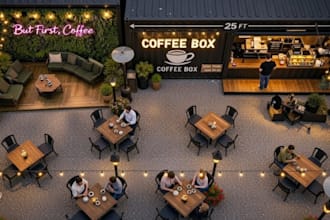 plan modern 3dcontainer restaurant interior,trade booth design,bar lounge render