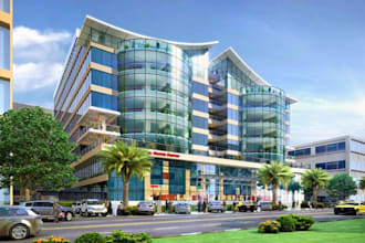 visual rendering commercial building exterior, residential 3d design floorplan