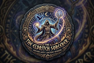 design a powerful and mystical sorcerer logo for your brand